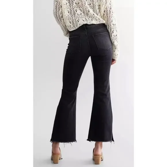 Flying Monkey Jeans Women’s Sz 29 Black High Rise Cropped Flair Distressed - Picture 2 of 14